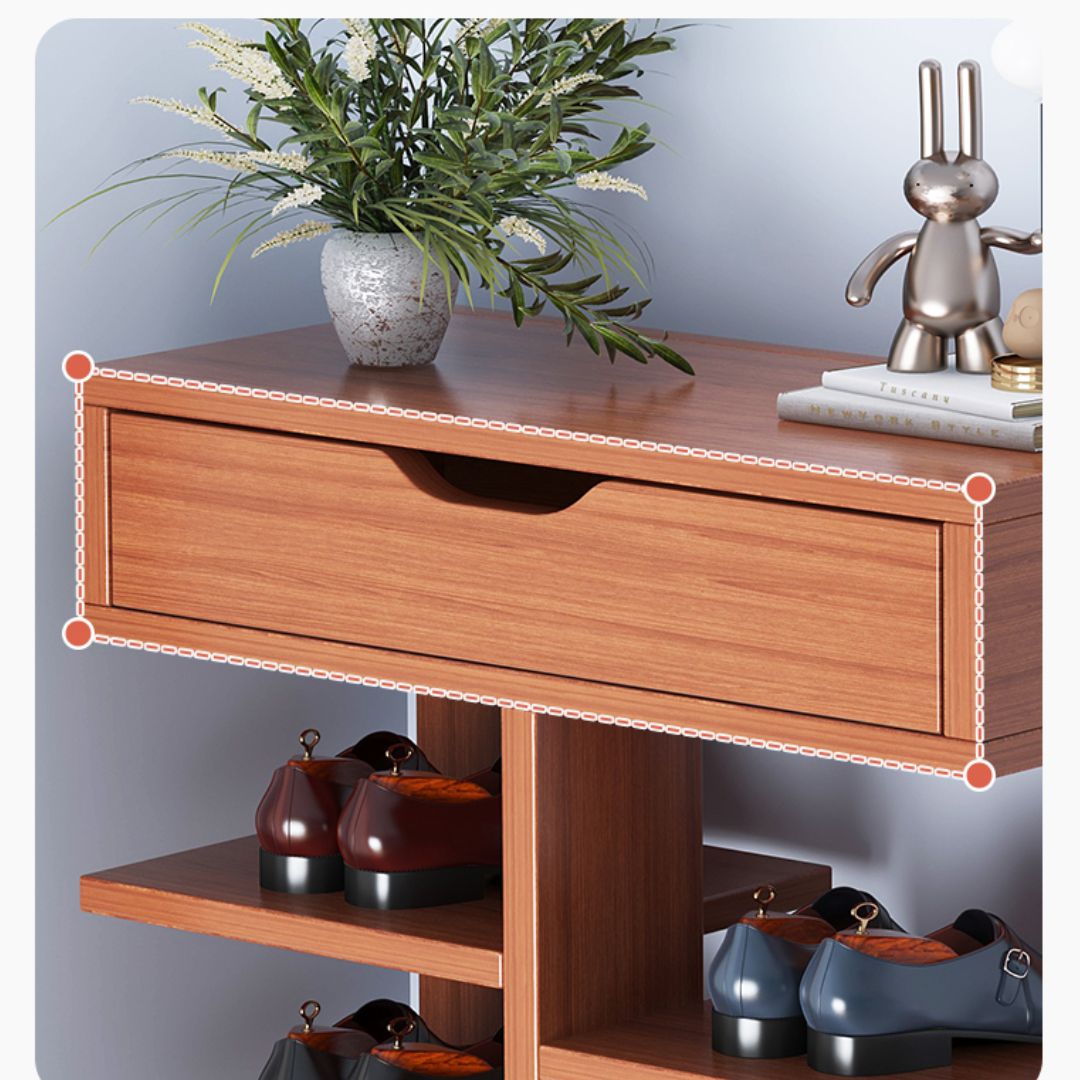 Pantofar dublu spatios, cu 7 etaje, elegant si versatil, culoare lemn inchis