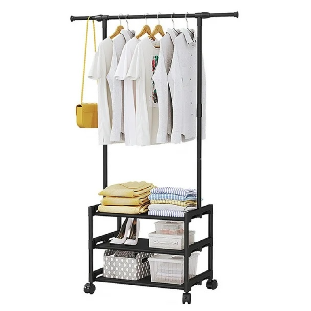 Organizator haine si incaltaminte, cu bara pentru umerase si 3 polite