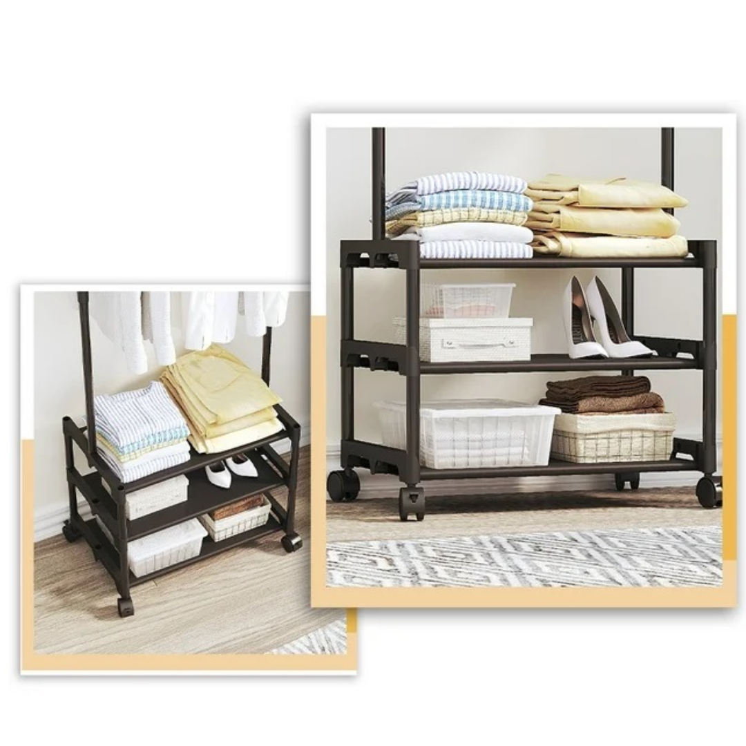 Organizator haine si incaltaminte, cu bara pentru umerase si 3 polite