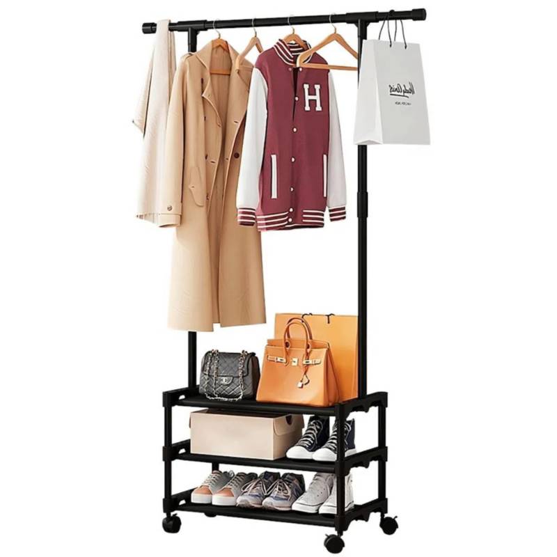 Organizator haine si incaltaminte, cu bara pentru umerase si 3 polite