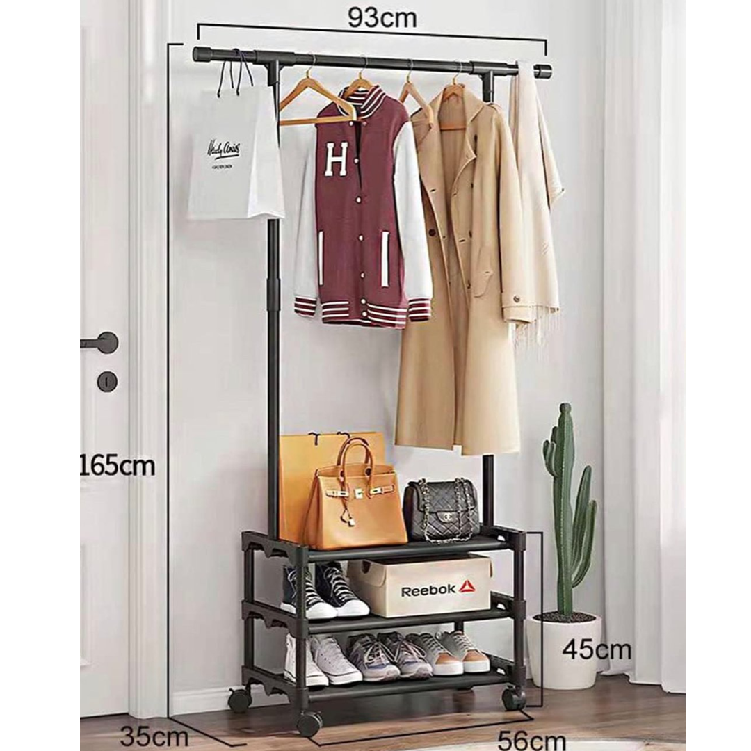 Organizator haine si incaltaminte, cu bara pentru umerase si 3 polite