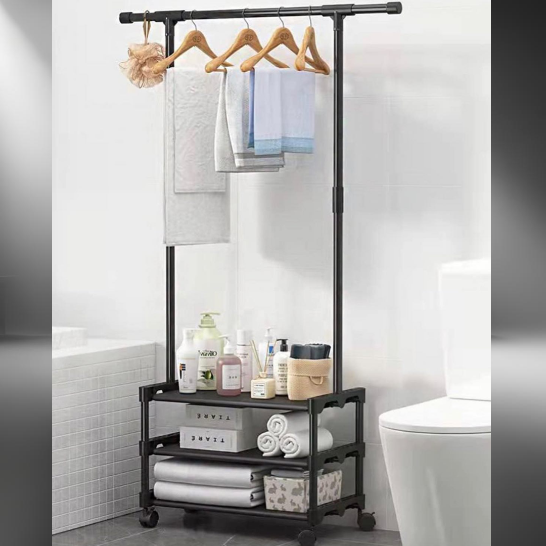 Organizator haine si incaltaminte, cu bara pentru umerase si 3 polite