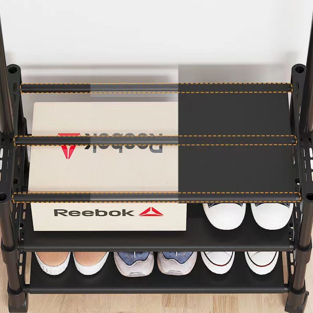 Organizator haine si incaltaminte, cu bara pentru umerase si 3 polite