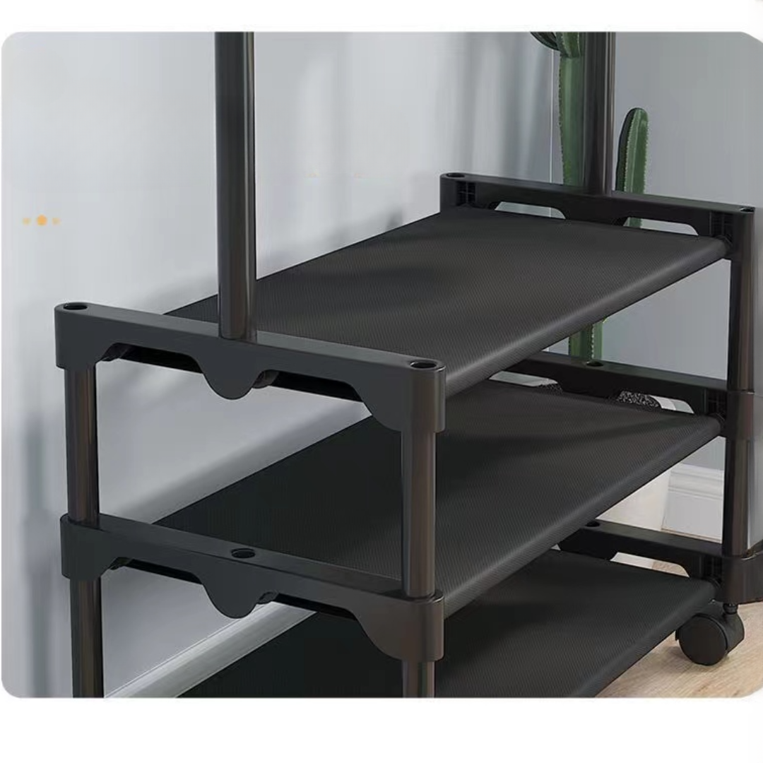 Organizator haine si incaltaminte, cu bara pentru umerase si 3 polite