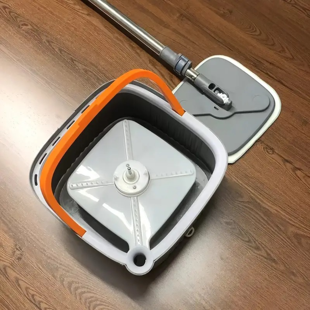 Set  mop cu galeata, mop rotativ si microfiba, maner otel inoxidabil, stoarcere automata