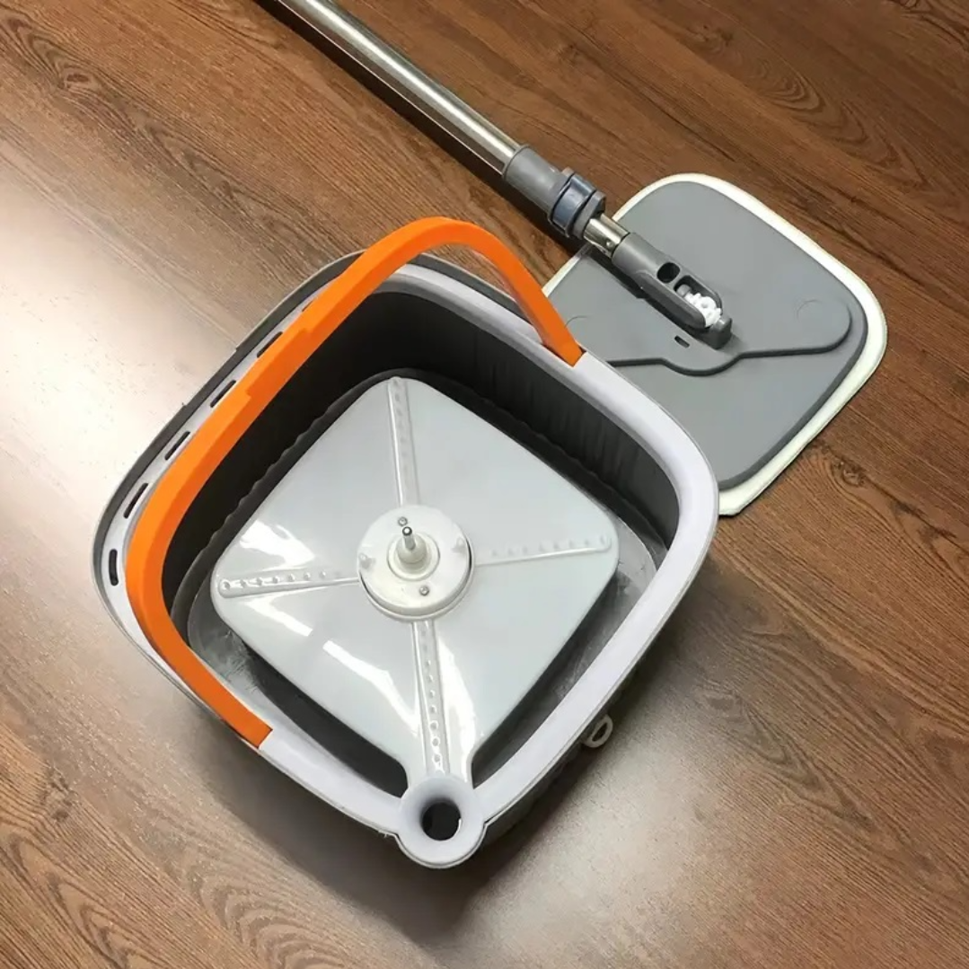 Set  mop cu galeata, mop rotativ si microfiba, maner otel inoxidabil, stoarcere automata