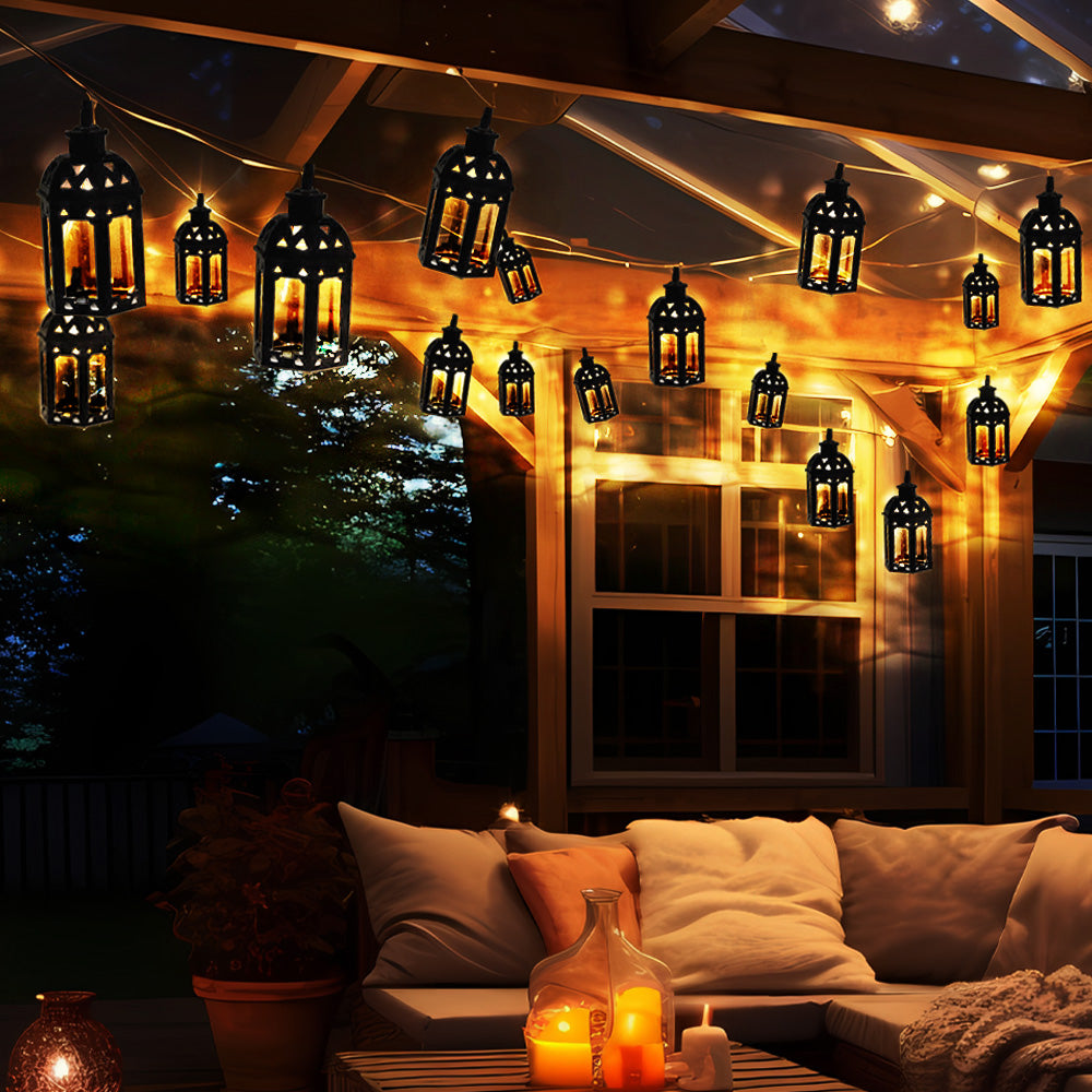 Ghirlanda luminoasa Led cu 8 becuri tip felinar, lumina alb cald