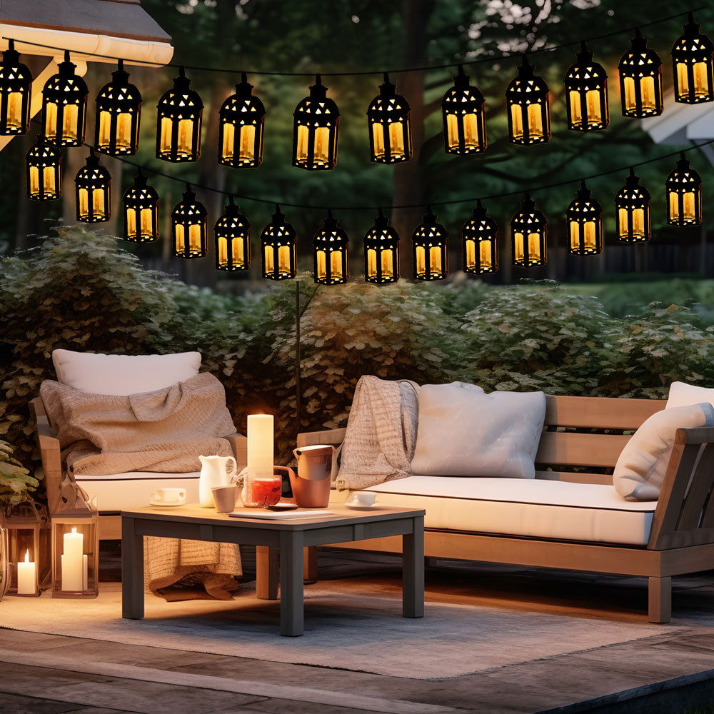 Ghirlanda luminoasa Led cu 8 becuri tip felinar, lumina alb cald