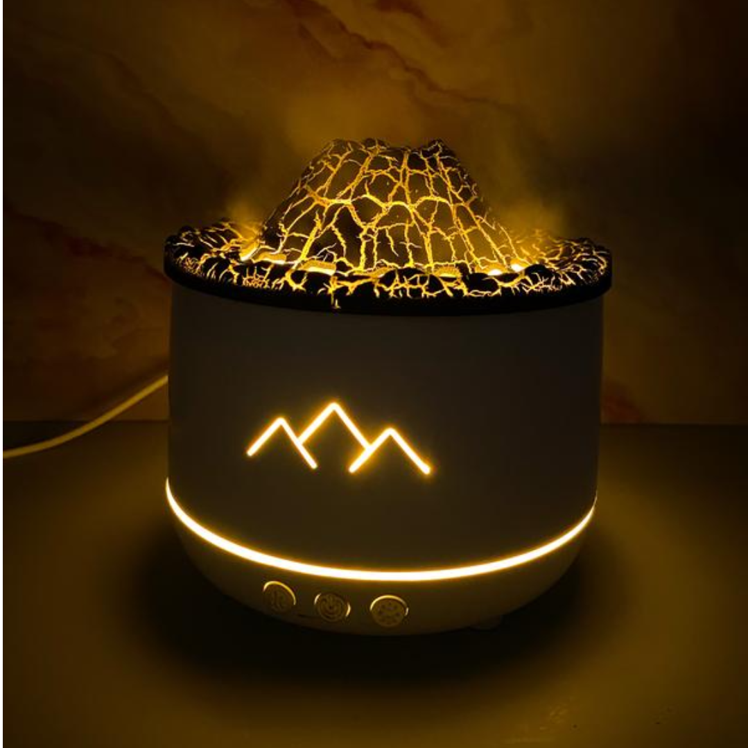 Umidificator tip vulcan cu flacără și difuzor de aromaterapie