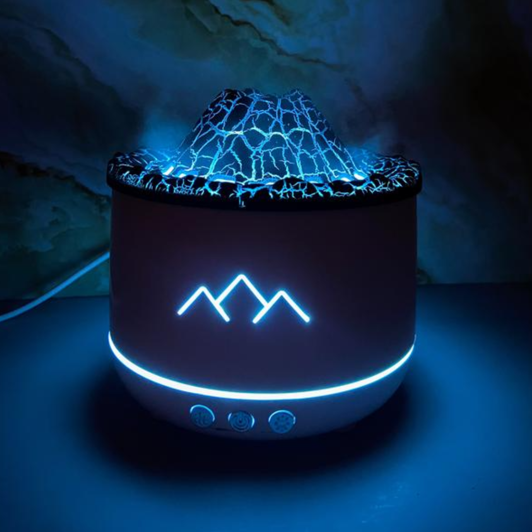 Umidificator tip vulcan cu flacără și difuzor de aromaterapie