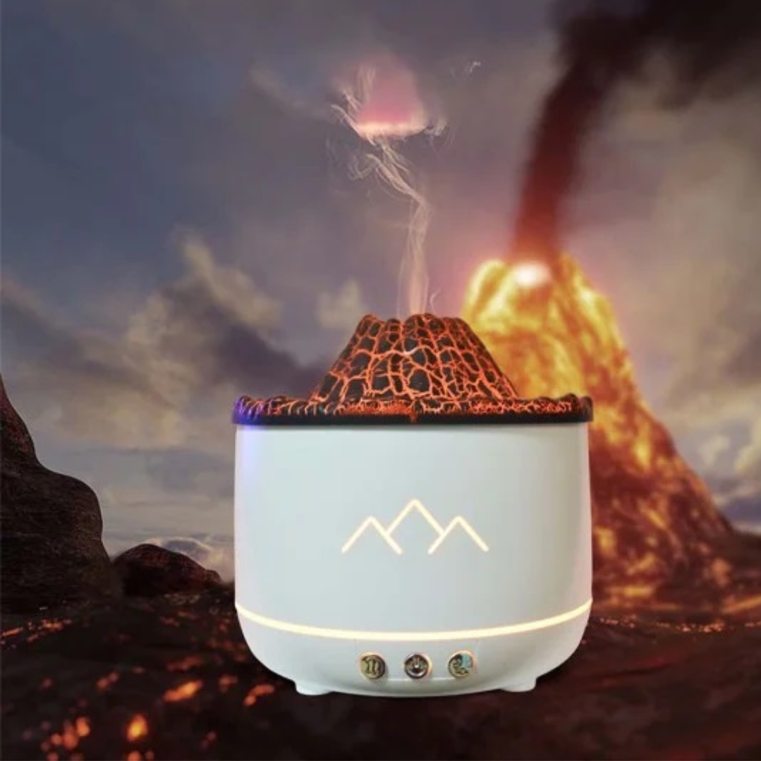 Umidificator tip vulcan cu flacără și difuzor de aromaterapie