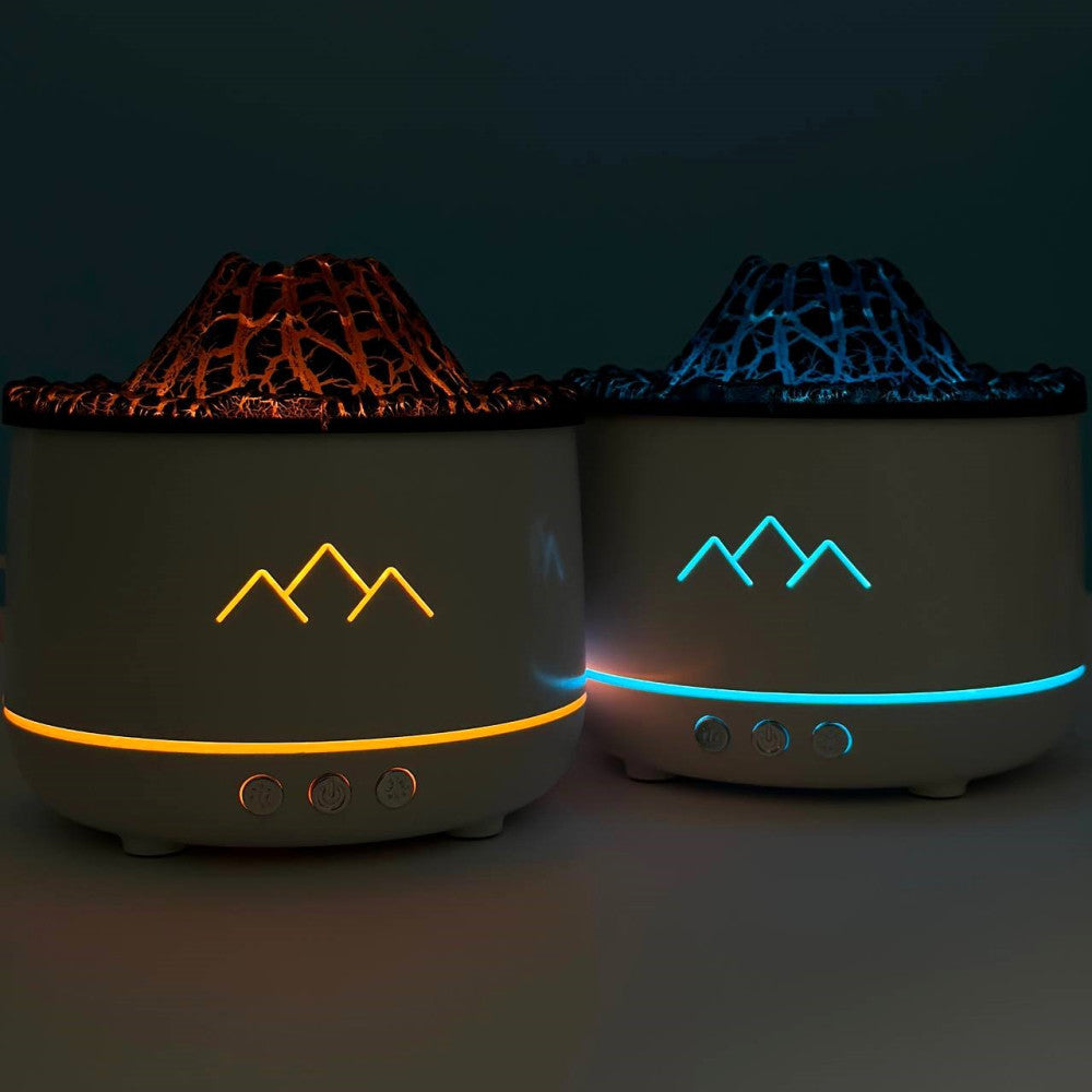 Umidificator tip vulcan cu flacără și difuzor de aromaterapie