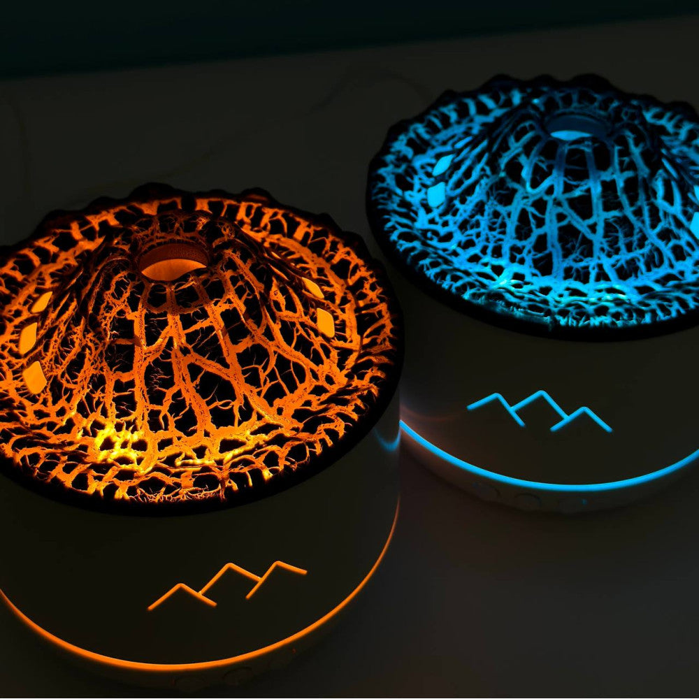 Umidificator tip vulcan cu flacără și difuzor de aromaterapie